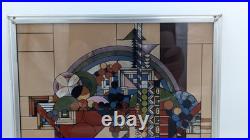 Frank Lloyd Wright's Sun Catcher Stained Glass Abstract Basket Fruit Bowl 11.5