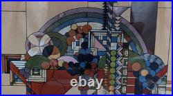 Frank Lloyd Wright's Sun Catcher Stained Glass Abstract Basket Fruit Bowl 11.5