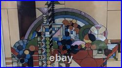 Frank Lloyd Wright's Sun Catcher Stained Glass Abstract Basket Fruit Bowl 11.5