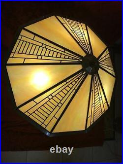 Fredrick Ramond Chandelier, Frank Lloyd Wright / Tiffany Iridescent Glass Design