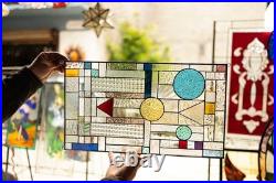 GEOMETRIC Frank Lloyd Wright Insprd Tiffany Style Stained Glass Window 21x12 AO