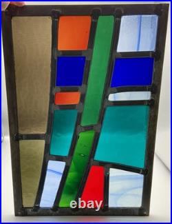 GORGEOUS STAINED GLASS PANEL Abstract Modern Geometric Frank Lloyd Wright Style