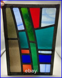 GORGEOUS STAINED GLASS PANEL Abstract Modern Geometric Frank Lloyd Wright Style