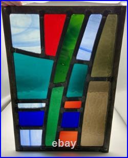 GORGEOUS STAINED GLASS PANEL Abstract Modern Geometric Frank Lloyd Wright Style