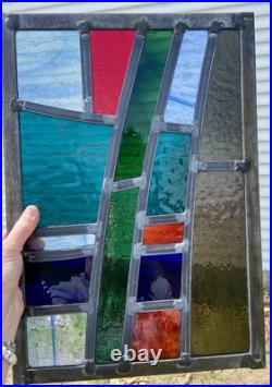 GORGEOUS STAINED GLASS PANEL Abstract Modern Geometric Frank Lloyd Wright Style