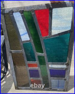 GORGEOUS STAINED GLASS PANEL Abstract Modern Geometric Frank Lloyd Wright Style