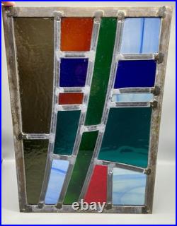 GORGEOUS STAINED GLASS PANEL Abstract Modern Geometric Frank Lloyd Wright Style