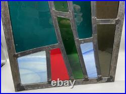 GORGEOUS STAINED GLASS PANEL Abstract Modern Geometric Frank Lloyd Wright Style