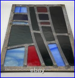 GORGEOUS STAINED GLASS PANEL Abstract Modern Geometric Frank Lloyd Wright Style