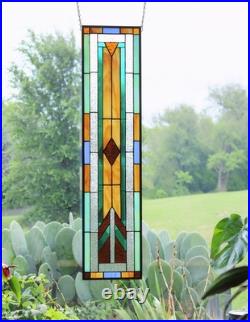 Geometric Frank Lloyd Wright inspired Stained Glass Window Panel -9.25 x 39