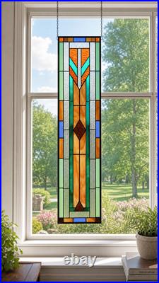 Geometric Frank Lloyd Wright inspired Stained Glass Window Panel -9.25 x 39