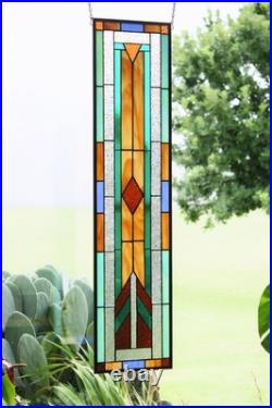 Geometric Frank Lloyd Wright inspired Stained Glass Window Panel -9.25 x 39
