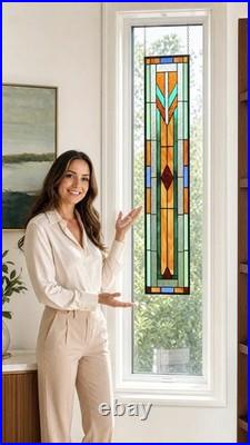 Geometric Frank Lloyd Wright inspired Stained Glass Window Panel -9.25 x 39