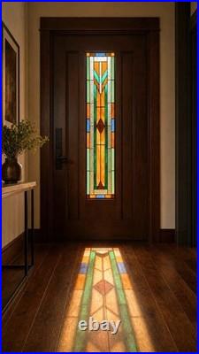Geometric Frank Lloyd Wright inspired Stained Glass Window Panel -9.25 x 39