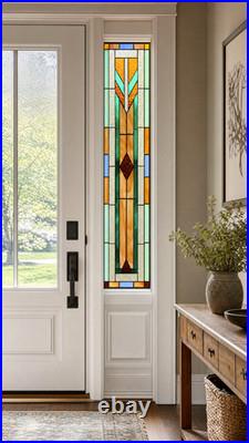 Geometric Frank Lloyd Wright inspired Stained Glass Window Panel -9.25 x 39
