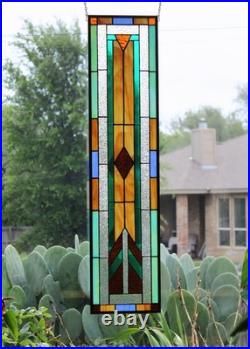 Geometric Frank Lloyd Wright inspired Stained Glass Window Panel -9.25 x 39