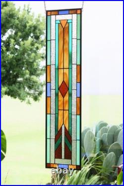 Geometric Frank Lloyd Wright inspired Stained Glass Window Panel -9.25 x 39