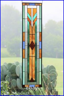 Geometric Frank Lloyd Wright inspired Stained Glass Window Panel -9.25 x 39
