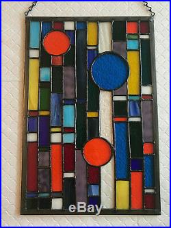 Handmade Frank Lloyd Wright Style Abstract Stained Glass 18.5 By 12.5
