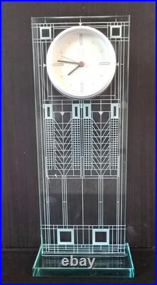 Impressive Etched Glass Mantel/Desk Clock, Bulova Frank Lloyd Wright Collection