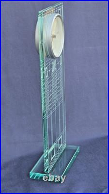 Impressive Etched Glass Mantel/Desk Clock, Bulova Frank Lloyd Wright Collection