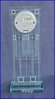 Impressive Etched Glass Mantel/Desk Clock, Bulova Frank Lloyd Wright Collection