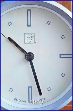 Impressive Etched Glass Mantel/Desk Clock, Bulova Frank Lloyd Wright Collection