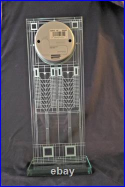 Impressive Etched Glass Mantel/Desk Clock, Bulova Frank Lloyd Wright Collection