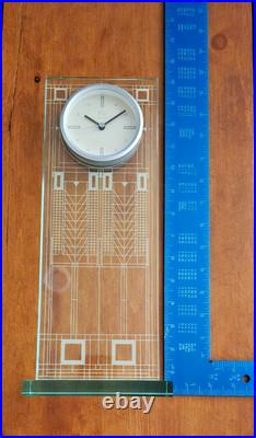 Impressive Etched Glass Mantel/Desk Clock, Bulova Frank Lloyd Wright Collection