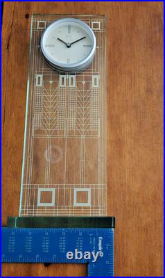 Impressive Etched Glass Mantel/Desk Clock, Bulova Frank Lloyd Wright Collection