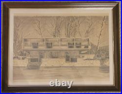 Johnny Crocker Hand Signed Pencil Art Similar To Frank Lloyd Wright/Paul Rudolph