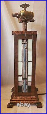 Lamp base leaded panel slag glass arts & crafts Frank Lloyd Wright style 8lb vtg