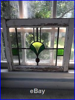 Leaded Stained Glass Window From England- Reminiscent Frank Lloyd Wright Pattern