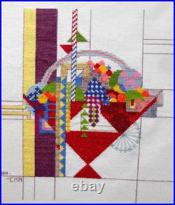 MAY BASKET Completed Finished Counted Cross Stitch Frank Lloyd Wright Art Deco
