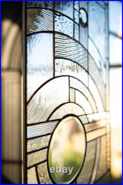 MOON RISE Frank Lloyd Wright Insprd Tiffany Style Stained Glass Window 21x12 CLR