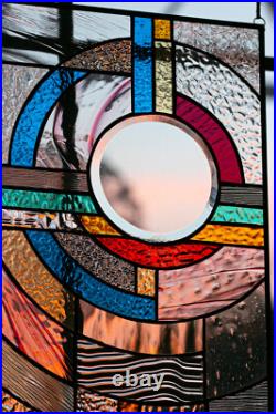 MOON RISE Frank Lloyd Wright Insprd Tiffany Style Stained Glass Window 21x12 In