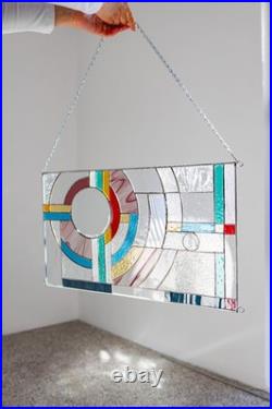 MOON RISE Frank Lloyd Wright Insprd Tiffany Style Stained Glass Window 21x12 In