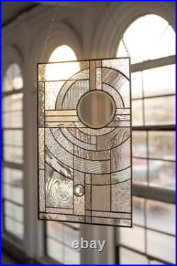 Moon Rise Frank Lloyd Wright Insprd Tiffany Stained Glass 21 x 12 IN CLEAR