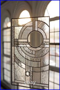 Moon Rise Frank Lloyd Wright Insprd Tiffany Stained Glass 21 x 12 IN CLEAR