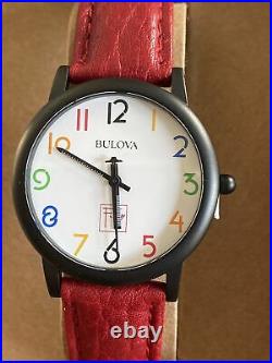 NEW Bulova Frank Lloyd Wright White Dial Red Leather Band Men's Watch 98A103