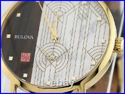 New Bulova 97a141 Frank Lloyd Wright Quartz Watch Gold April Showers Steel 39mm