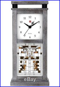 New Bulova Mantel Clock Bluetooth Weathered Oak Veneer Frank Lloyd Wright B4835