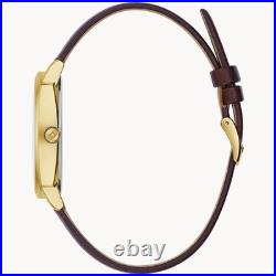 New Bulova Mens Frank Lloyd Wright Hollyhock Brown Leather Watch 39 MM 97A173