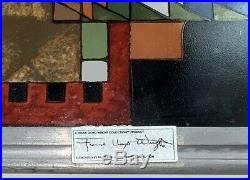 Original Frank Lloyd Wright Collection Stained Glass Geometric Art Panel with Tag