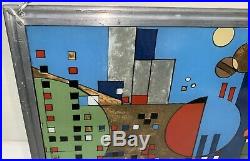 Original Frank Lloyd Wright Collection Stained Glass Geometric Art Panel with Tag