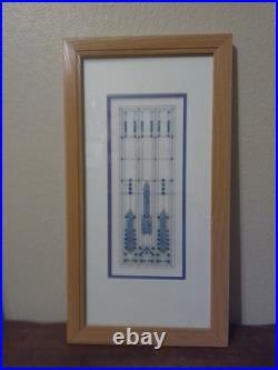 Original Handmade Cross Stitch Frank Lloyd Wright Stained Glass Window Framed #1