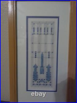 Original Handmade Cross Stitch Frank Lloyd Wright Stained Glass Window Framed #1