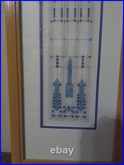 Original Handmade Cross Stitch Frank Lloyd Wright Stained Glass Window Framed #1