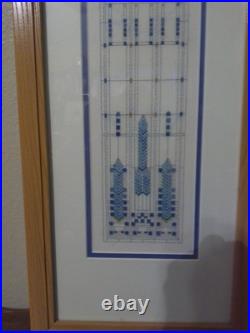 Original Handmade Cross Stitch Frank Lloyd Wright Stained Glass Window Framed #1