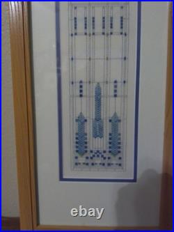 Original Handmade Cross Stitch Frank Lloyd Wright Stained Glass Window Framed #1